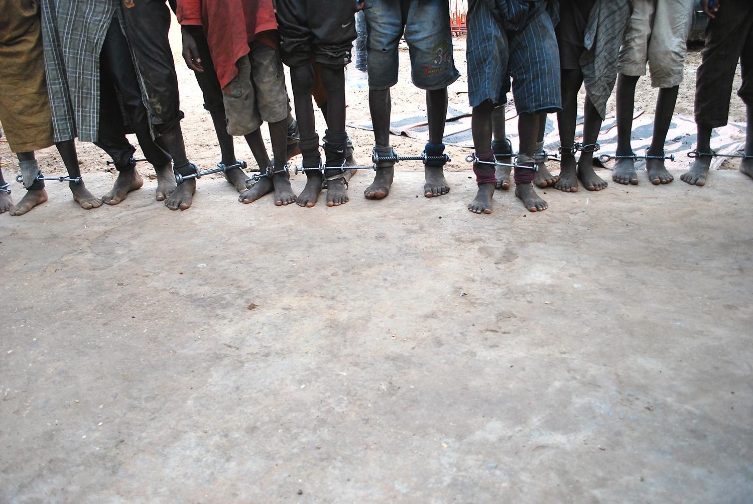 More than a dozen talibÃ© boys between the ages of 6 and 14 were found shackled with iron bars in their Quranic school in Diourbel,Senegal