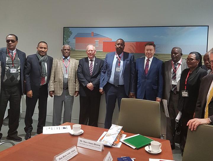 Ethiopian government delegation, led by Abdi Mohamoud Omar (center), meets with Australian government officials in Canberra, June 2016 