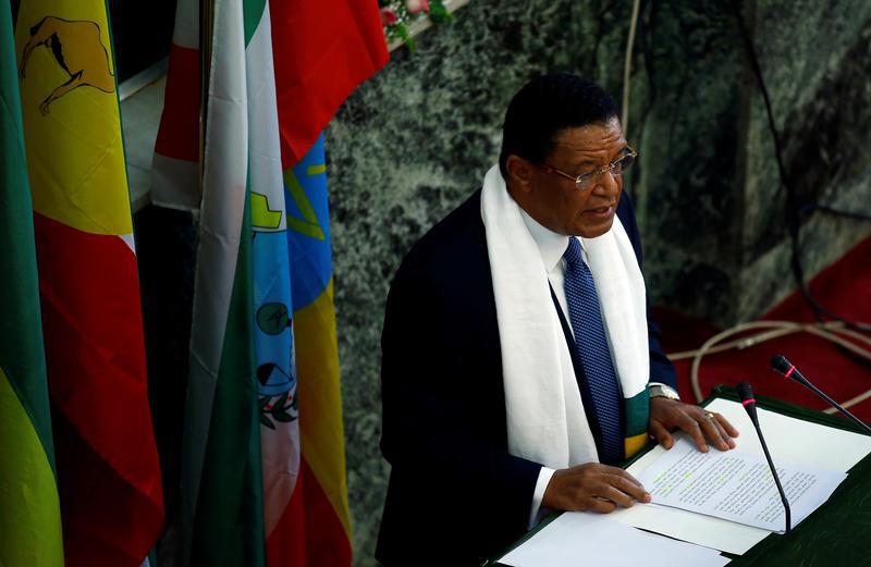 Ethiopian president Mulatu Teshome addresses members of the Ethiopian Parliament and the House of Federation about the declaration of the state of emergency, in Addis Ababa, Ethiopia, October 10, 2016.