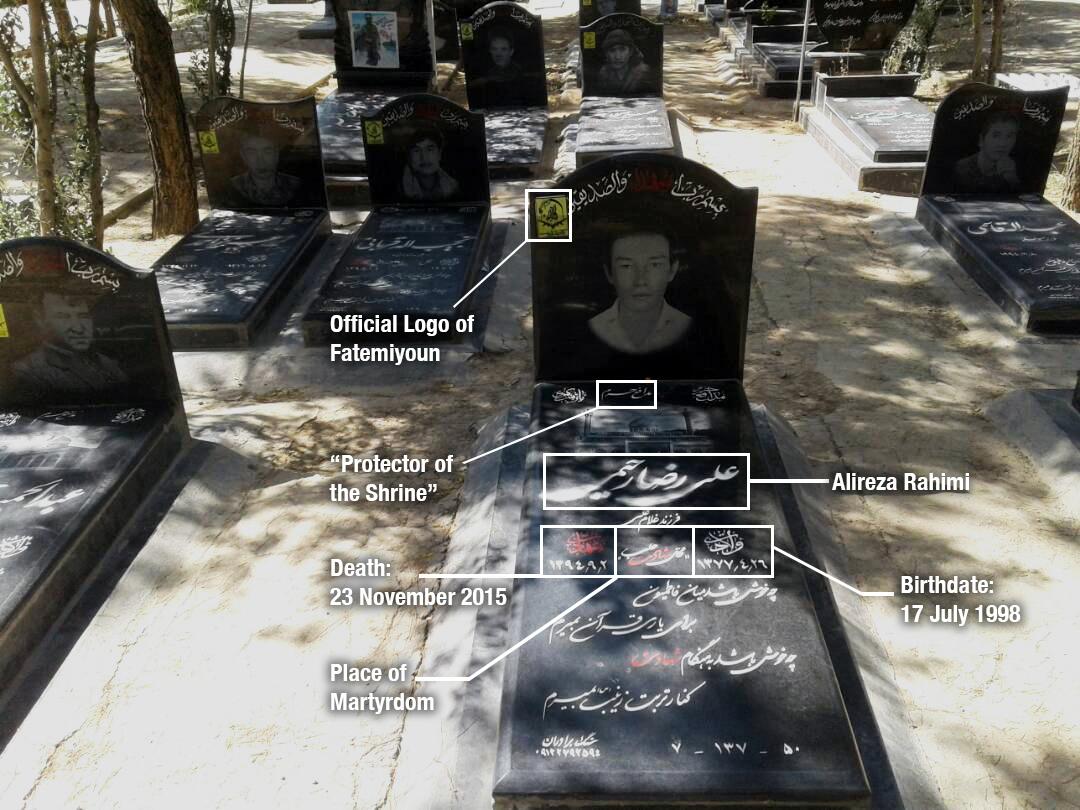 Tombstone of Alireza Rahimi, Behesht-e-Zahra Cemetery, Tehran, Iran. © 2017 Private