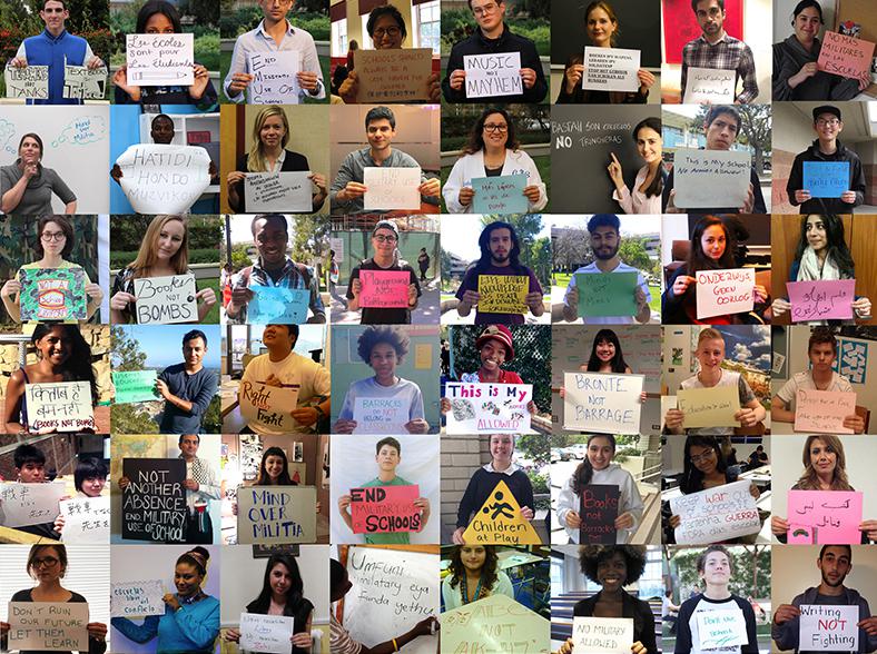 Students and teachers from around the world call for schools and universities to be protected from military use. 