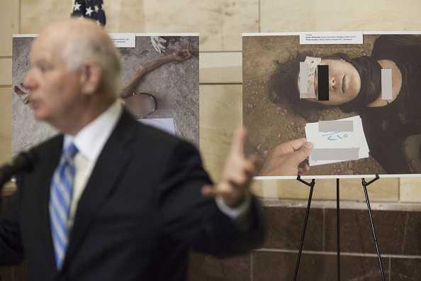 Senator Ben Cardin speaks during the unveiling of 'Caesar's Photos: Inside Syria's Secret Prisons', a collection of photographs smuggled out of Syria documenting the atrocities committed by the Assad Regime against his people, in Washington, USA on July 1