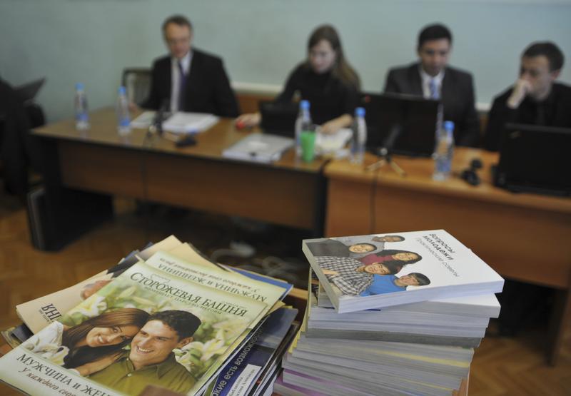 Since 2007, dozens of pieces of Jehovah’s Witnesses’ literature have been banned and placed on the federal registry of banned extremist materials. Picture here, stacks of booklets distributed by a local leader of a Jehovah's Witnesses congregation in the 