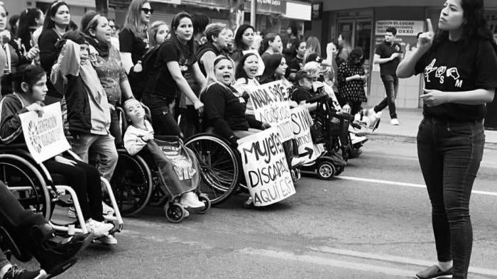 Women with disabilities demonstrating on March 8, 2020 against violence against women.