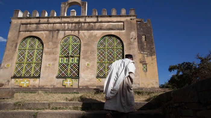 Priest on his way to church in Axum, Tigray region, Ethiopia on January 25, 2011. 