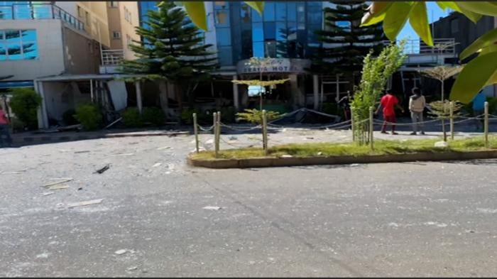 A video showing damage to the Brana Hotel in Axum, which, according to the metadata of the video, was taken on November 25, 2020. 