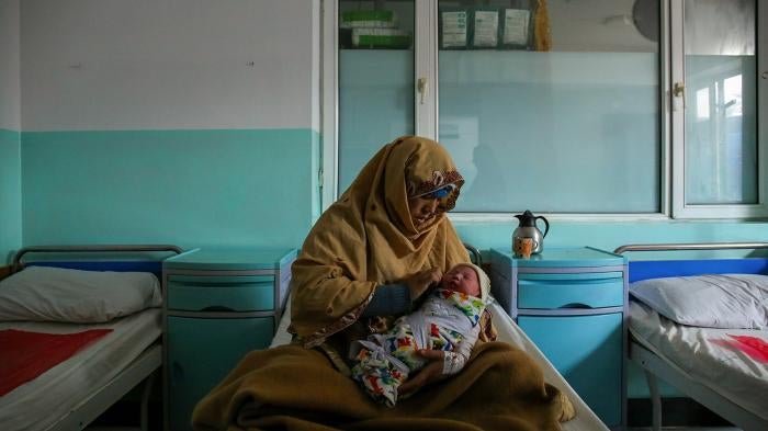 A new mother at Dasht-e-Barchi in Kabul, Afghanistan