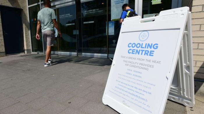 A person enters the Hillcrest Community Centre, where they can cool off during the extreme hot weather in Vancouver, British Columbia, Canada, June 30, 2021.