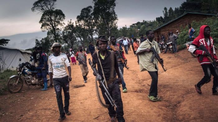 Militiamen of the armed group URDPC/CODECO in the village of Wadda, Ituri Province, northeastern Democratic Republic of Congo on September 19, 2020.