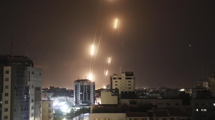 Rockets launched from the Gaza Strip towards Israel.