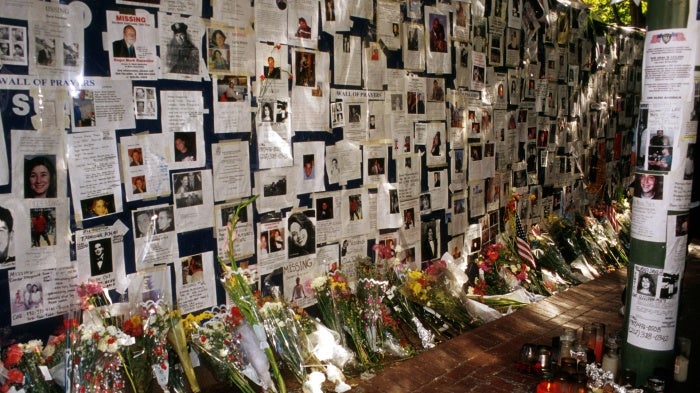 Bellevue Hospital memorial to victims of the World Trade Center attacks in New York, September 19, 2001. 
