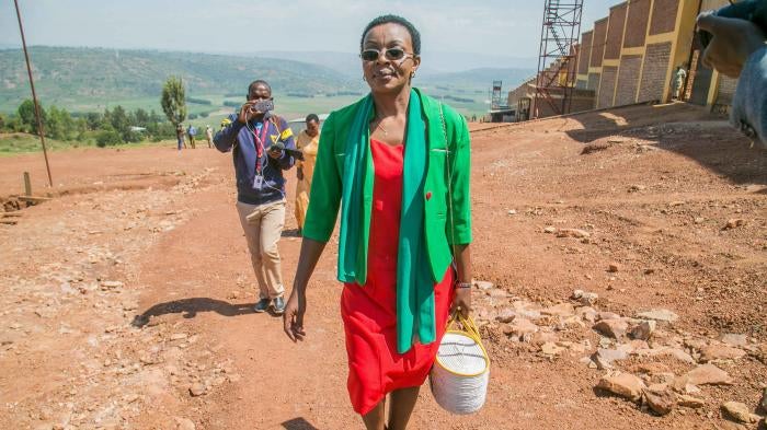 Rwandan opposition leader Victoire Ingabire leaves Nyarugenge prison, on the outskirts of Kigali, after being released on September 15, 2018.