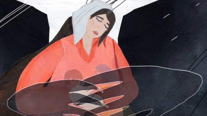 A picture from an animation by Justice Initiative Project on the custom of taking children away from mothers in Chechnya and Ingushetia.