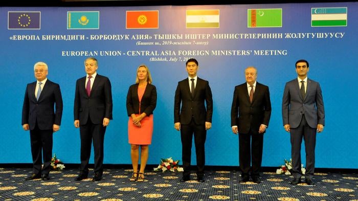 EU High Representative for Foreign Affairs and Security Policy and Ministers of Foreign Affairs of the five Central Asian countries at the 15th EU-Central Asia Ministerial Meeting in Bishkek, Kyrgyzstan on July 07, 2019.
