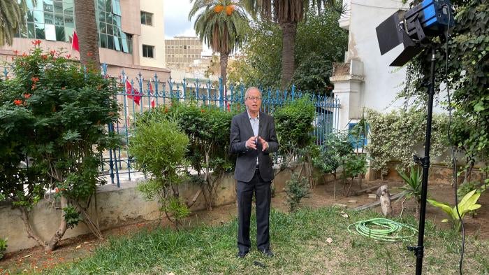 Al Jazeera correspondent Lotfi Hajji reporting from Tunis after Tunisian authorities evicted the pan-Arab television network from its offices, November 5, 2021. 
