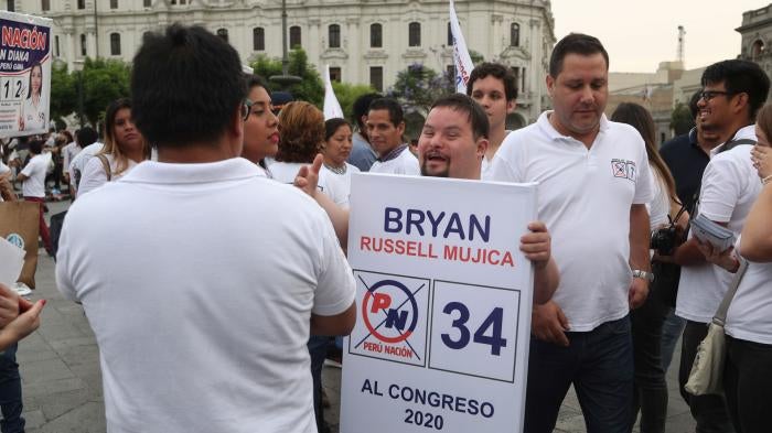 2021 Human Rights Watch Marca Bristo Fellow Bryan Russell campaigning at San Martin Plaza in Lima, Peru
