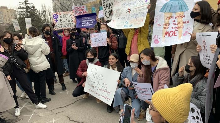 International Women’s Day march in Almaty, Kazakhstan, March 8, 2021.