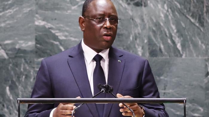 Senegal's President Macky Sall speaks at the United Nations Headquarters in New York City, September 24, 2021. 