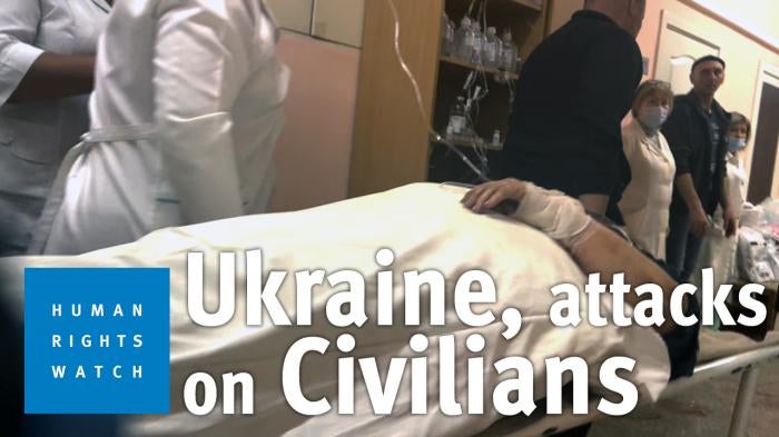 Wounded person carried in to hospital in Chernihiv, Ukraine