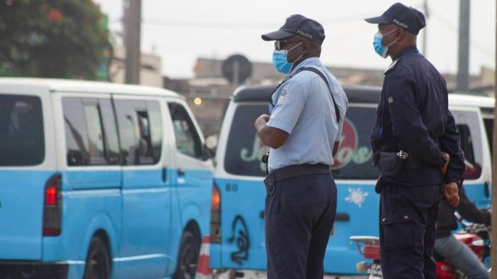 Police officers in Luanda, Angola on December 26, 2021. 
