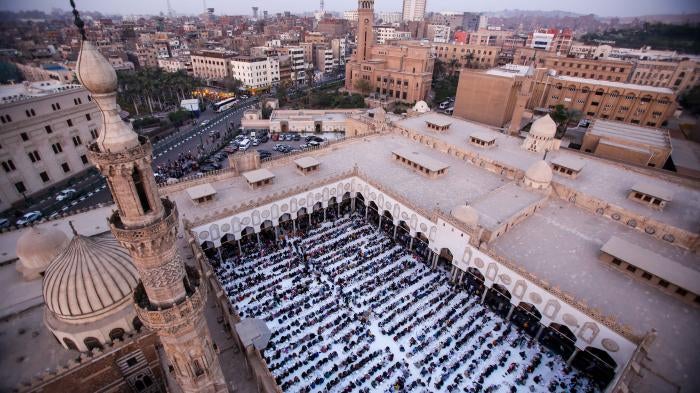 People gathering at Al Azhar mosque to break their fast, Cairo, Egypt, April 8, 2022.