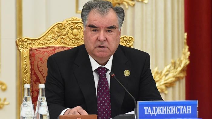 Tajik President Emomali Rakhmon attends a meeting of the Collective Security Council of the Collective Security Treaty Organization.