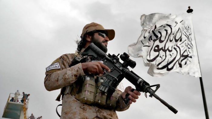 A Taliban special forces soldier stands guard in Kabul