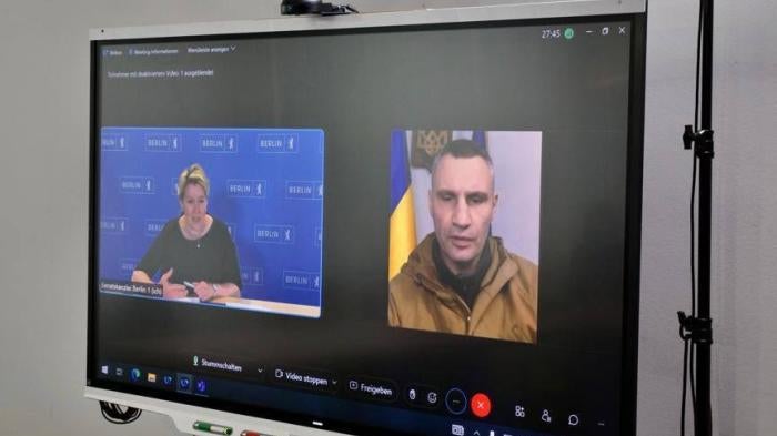 Video conference call on a monitor