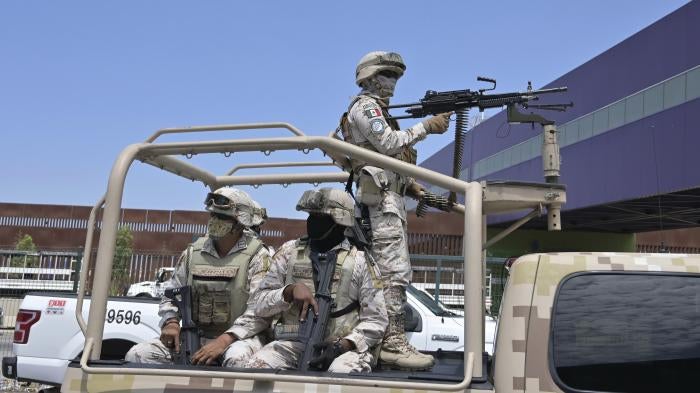 Hundreds of military troops joined Mexico's national guard on patrol following attacks by criminal groups in Tijuana, August 13, 2022.