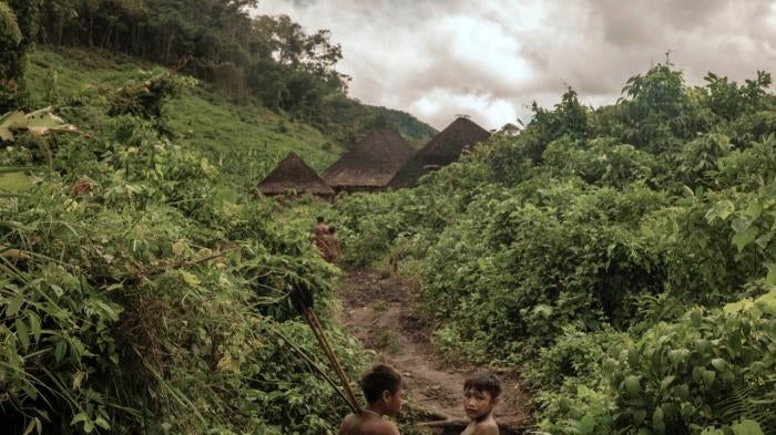 Children in the Yanomami Indigenous Territory, located in the Brazilian states of Roraima and Amazonas, in June 2021.
