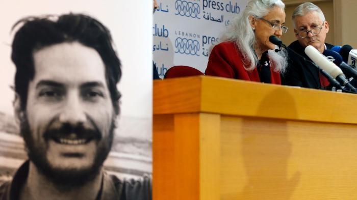 Marc and Debra Tice, the parents of Austin Tice, who has been missing in Syria for ten years, speak during a press conference