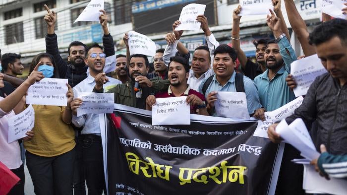 Student activists protest against President Bidya Bhandari’s unwillingness to endorse the Citizenship Bill that was passed by parliament.