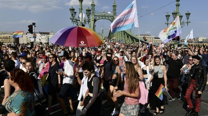 Pride March in Budapest, Hungary. 