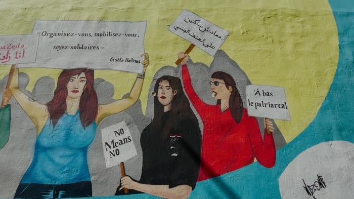 A women's rights mural in Tunis, Tunisia. 