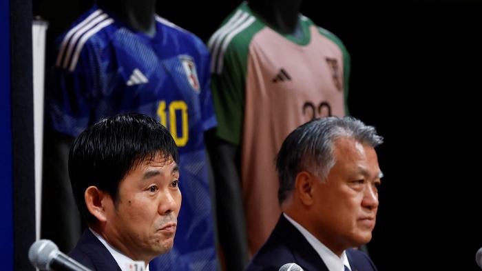  Japanese national soccer team's head coach Hajime Moriyasu and Japan Football Association President Kozo Tashima