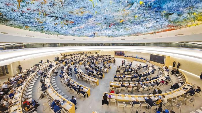 Delegates attend the opening day of the 50th session of the United Nations Human Rights Council.