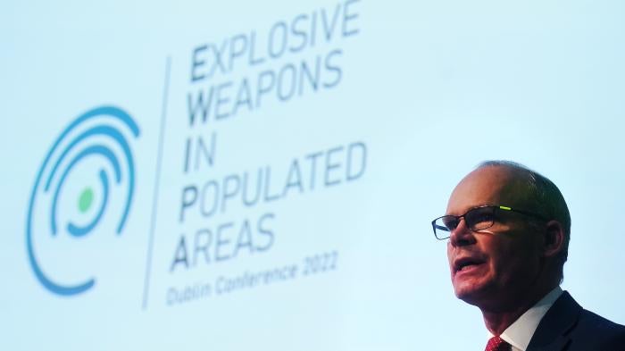 Ireland’s Minister for Foreign Affairs Simon Coveney speaking at the Explosive Weapons in Populated Areas Conference.