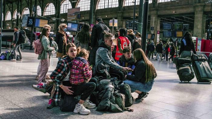 Ukrainian refugees at a Paris train station, Paris, France on April 30, 2022.