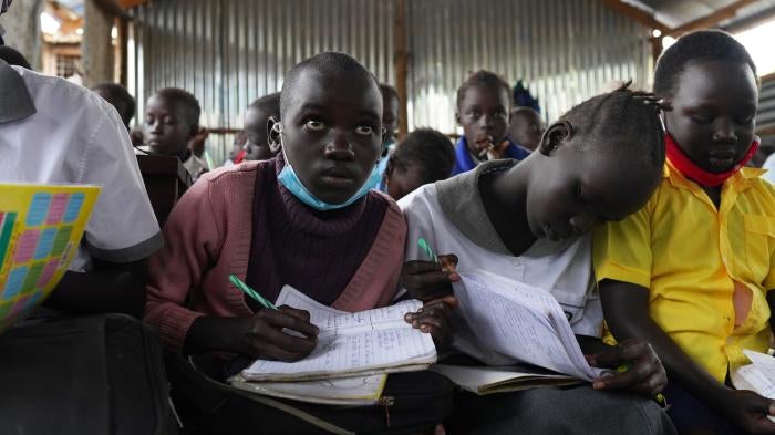 Students attend a class at Mercy School in Juba, South Sudan.