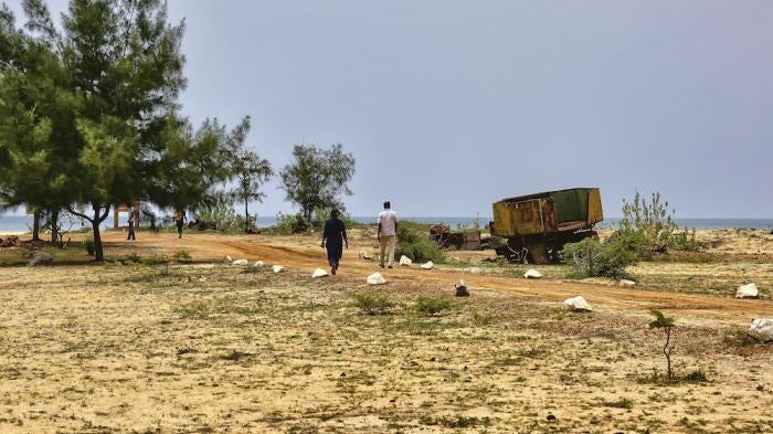 The beach at Mullivaikkal, where Tamil civilians were massacred by the Sri Lankan army at the end of the civil war in May 2009.