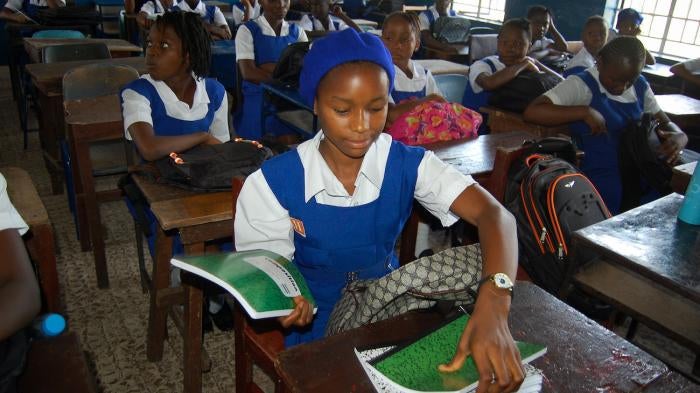 Students attend class in Freetown, Sierra Leone.