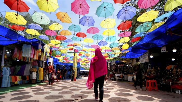 Umbrellas in open air market. 