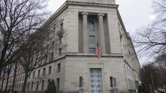 The US Department of Justice building in Washington, DC