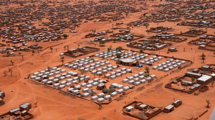 An aerial view shows a camp for internally displaced people in Djibo, Burkina Faso, May 26, 2022.