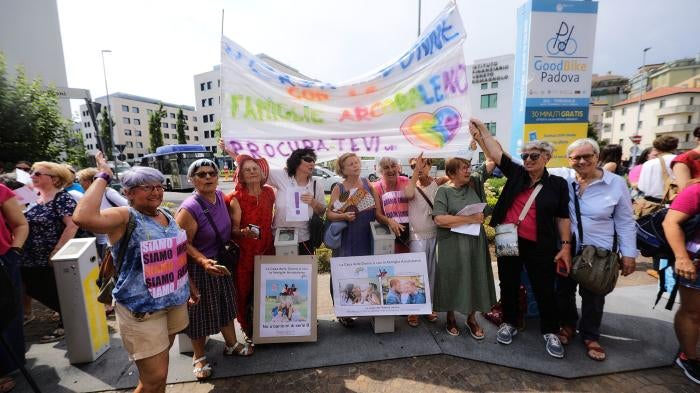 Protest by the Rainbow Families at the Court of Padua, Padua, Italy, June 23, 2023.