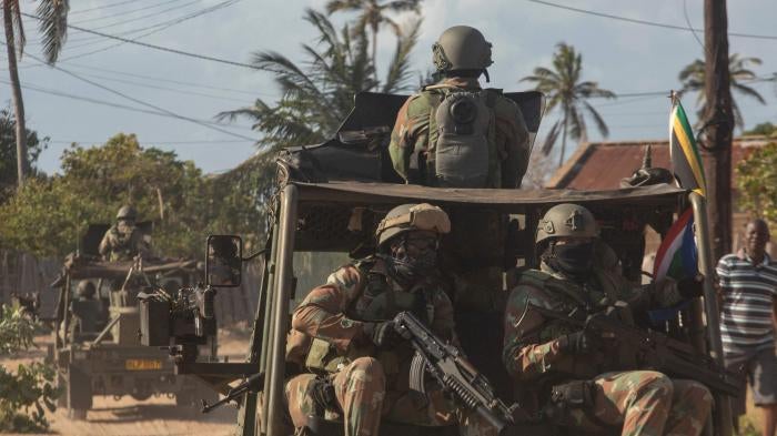 A military convoy of South Africa National Defence Forces in Pemba, Mozambique, August 5, 2021.