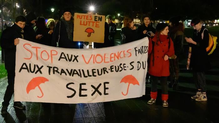 Sex workers and their allies gathered on December 20, 2019 in Nantes, France for the world day against violence against sex workers.