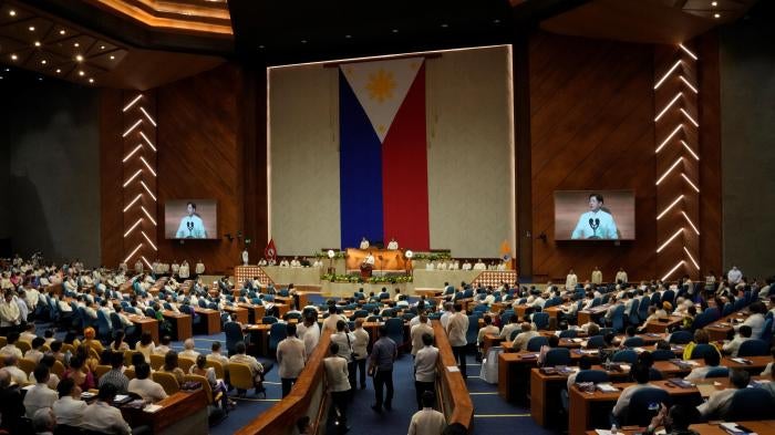 Philippine President Ferdinand Marcos Jr. delivers his second state of the nation address at the House of Representatives in Quezon City, Philippines, July 24, 2023.