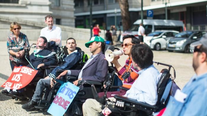 A protest for disability rights in Porto, Portugal on May 5, 2019. 