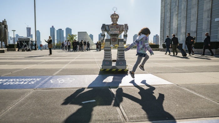 Campaign to Stop Killer Robots robot at the United Nations in New York in October 2019. 